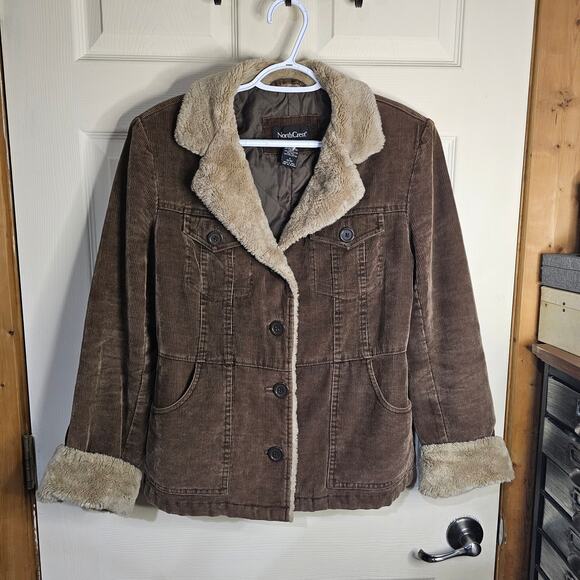 Vintage Northcrest Women's Dark Brown Corduroy Jacket with Tan Fur Collar Sz S - Picture 3 of 7